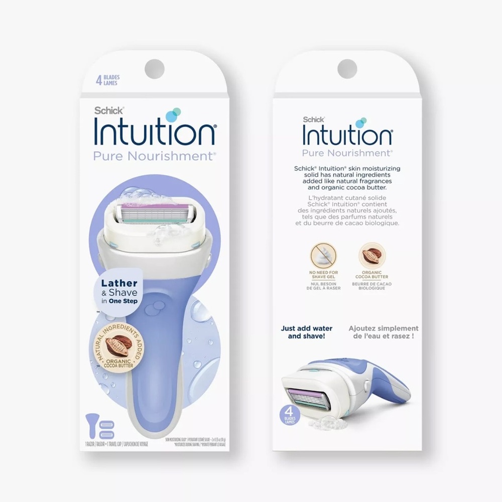 Schick Intuition Pure Nourishment Razor Handle + 2 Cartridges